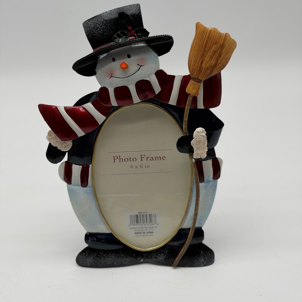 Walmart Christmas Snowman Metal Photo Frame 4x6 Red White Scarf Winter Decor